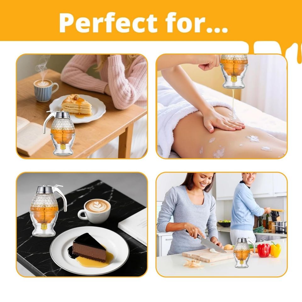 Modern 8 oz Food-Grade Plastic Container Transparent Plastic Honey Dispenser with Drip-Free Stand and Scoop for Parties