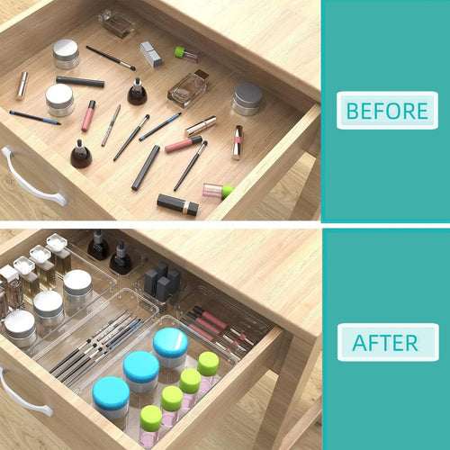 25-Piece Multifunctional Clear Organizer Set - Portable Drawer Organizer for Jewelry, Cosmetics, and Office Supplies