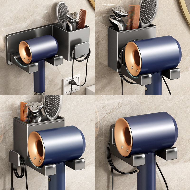 Modern Wall-Mounted Bathroom Storage Shelf for Hair Dryer and Cosmetics
