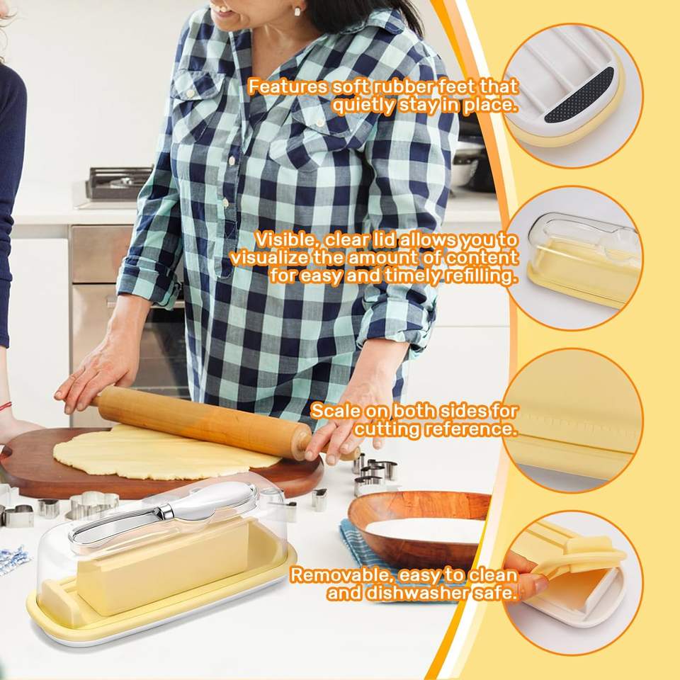 Butter Cheese Box Stainless Steel Knife ABS Fresh Storage for Countertop Fridge Cheese Butter Dish Lid Butter Cutter