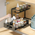 2-Tier Retractable Sink Rack Carbon Steel Kitchen Bathroom Under Cabinet Sink Storage Organizer Shelf