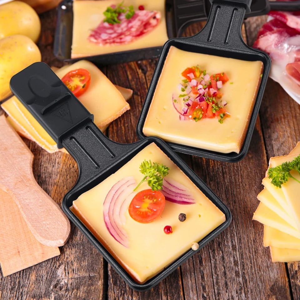 Portable Mini Non-Stick Frying Pan Dual Candlelight Cheese Table Melter Pan Grill Spatula for Raclette Grilled Cheese