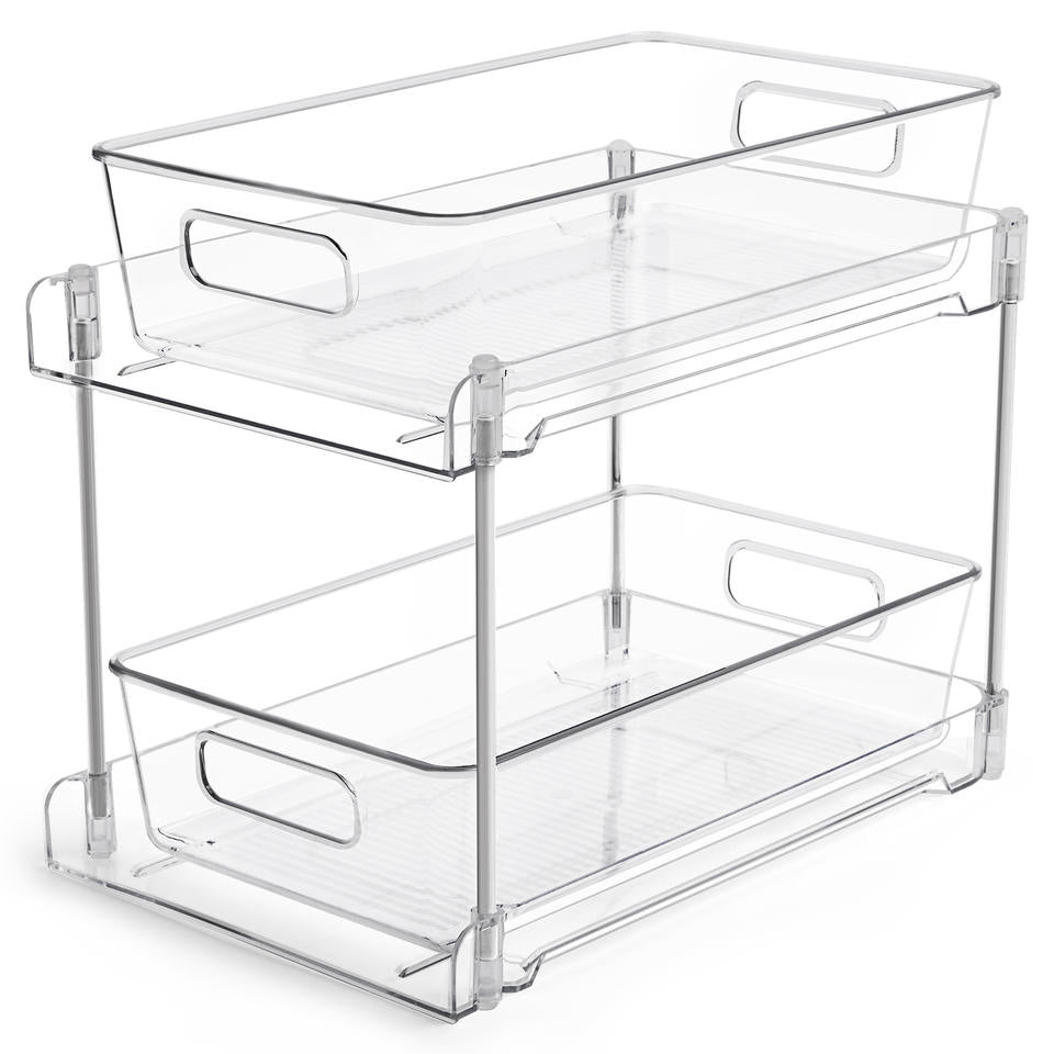 Double-layer Bathroom Storage Shelf 2-tier Transparent Under Sink Storage Box Set Makeup Table Storage Container