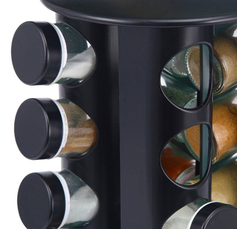 Rotating Kitchen Spice Glass Rack with Freestanding Spice Organizer Shelf