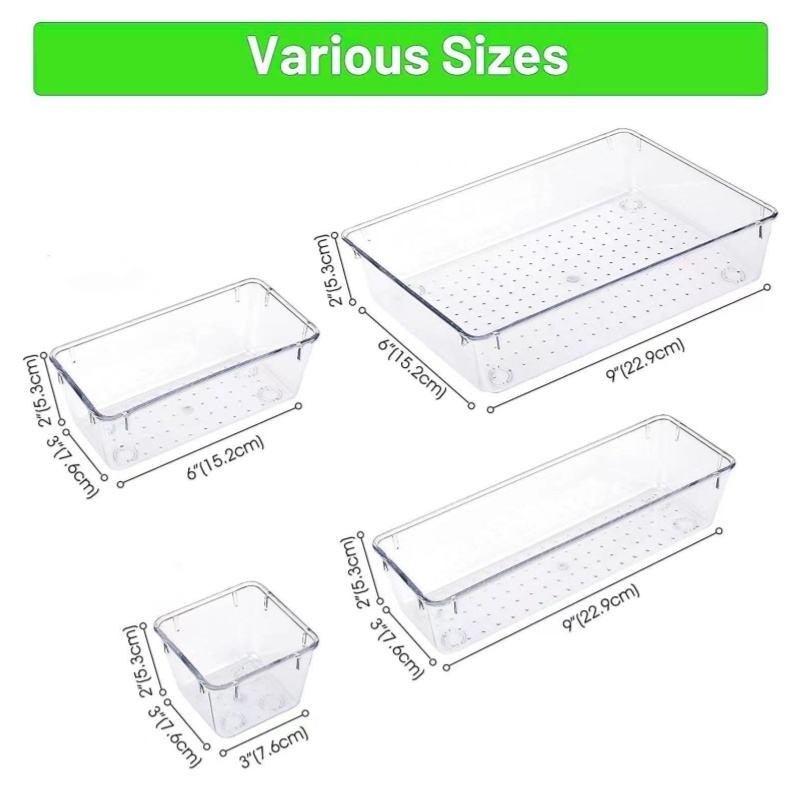 Drawer Organizer Set - Multifunctional Bathroom and Drawer Organizer Tray Set of 27 Pieces in 4 Sizes