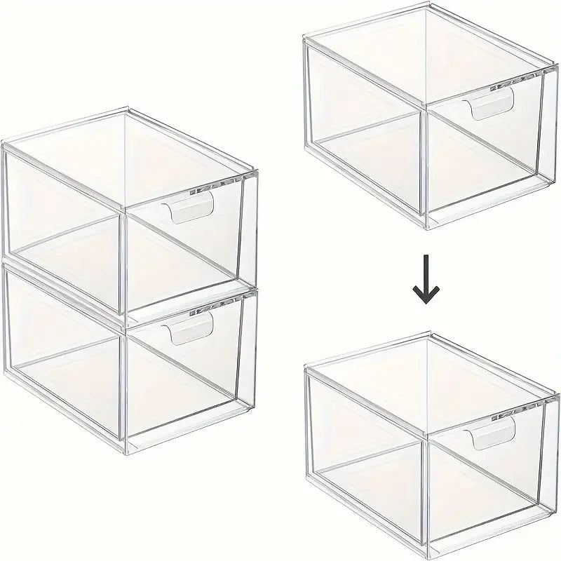 Stackable Clear Plastic Drawer Organizer for Bathroom/Kitchen/Sink Area, Multipurpose Cosmetic Organizer with Drawer