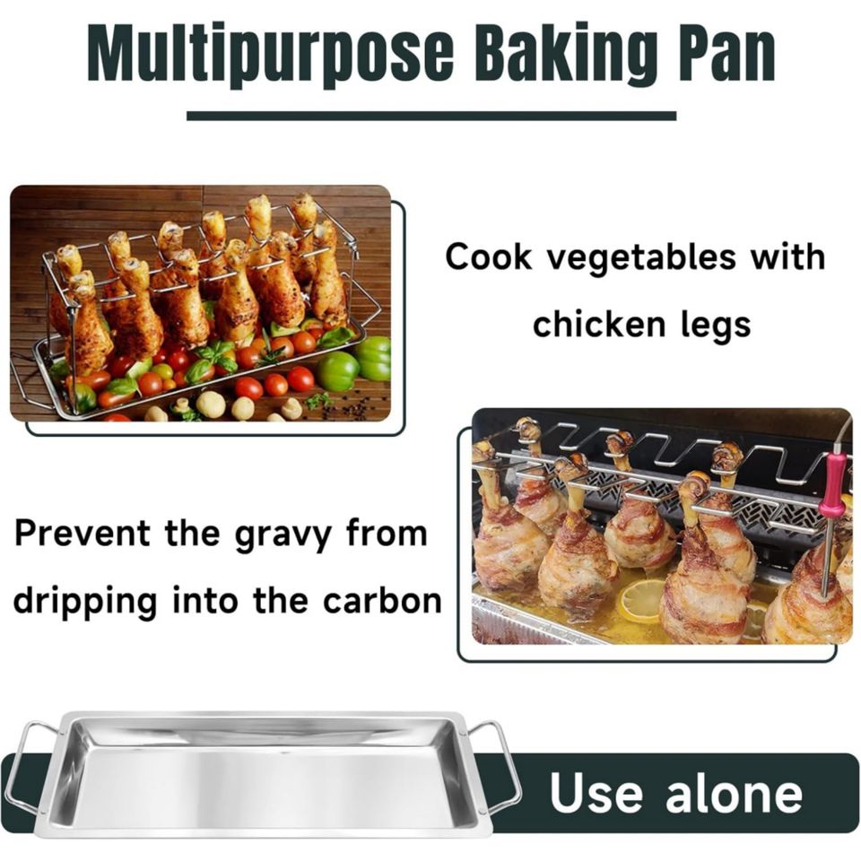 Stainless Steel BBQ Specialist Chicken Leg Wing Rack Roaster Stand Grill Basket