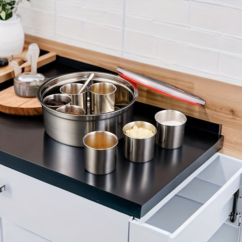 Luxury Stainless Steel Spice Jar Set Sugar Bowl Spice Containers with Spoon Glass Storage Box Set