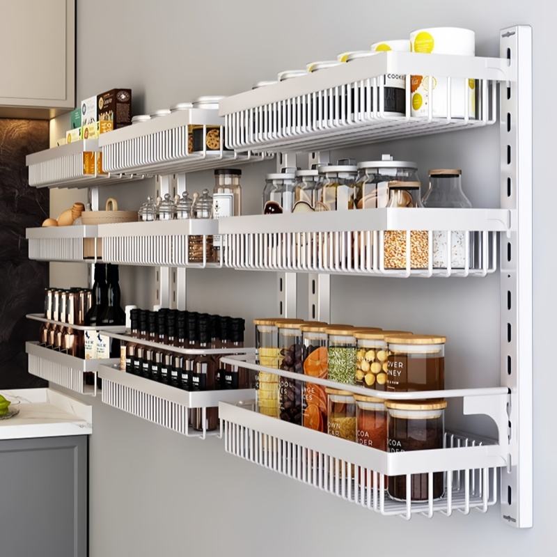 Hanging Spice Storage Rack with Three Layers for Wall-Mounted Kitchen Organization