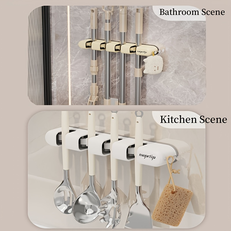 Modern Bathroom Kitchen Shelf No-Drill Wall Mount Mop Broom Holder Single Space-Saving Organizer for Utility Room
