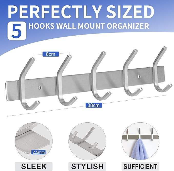 Modern Design Wall Mount Hook Rail for Bathroom Kitchen Room-Hat Clothes Robe Hanger Rack