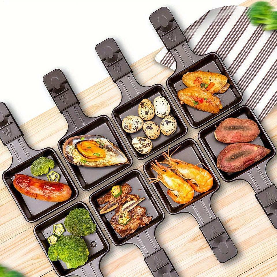 4-Piece Mini Non-Stick Grill Pan Set - Perfect for Melting Cheese, Frying Eggs with Spatula for Family Gatherings and Baking/Grilling Burgers