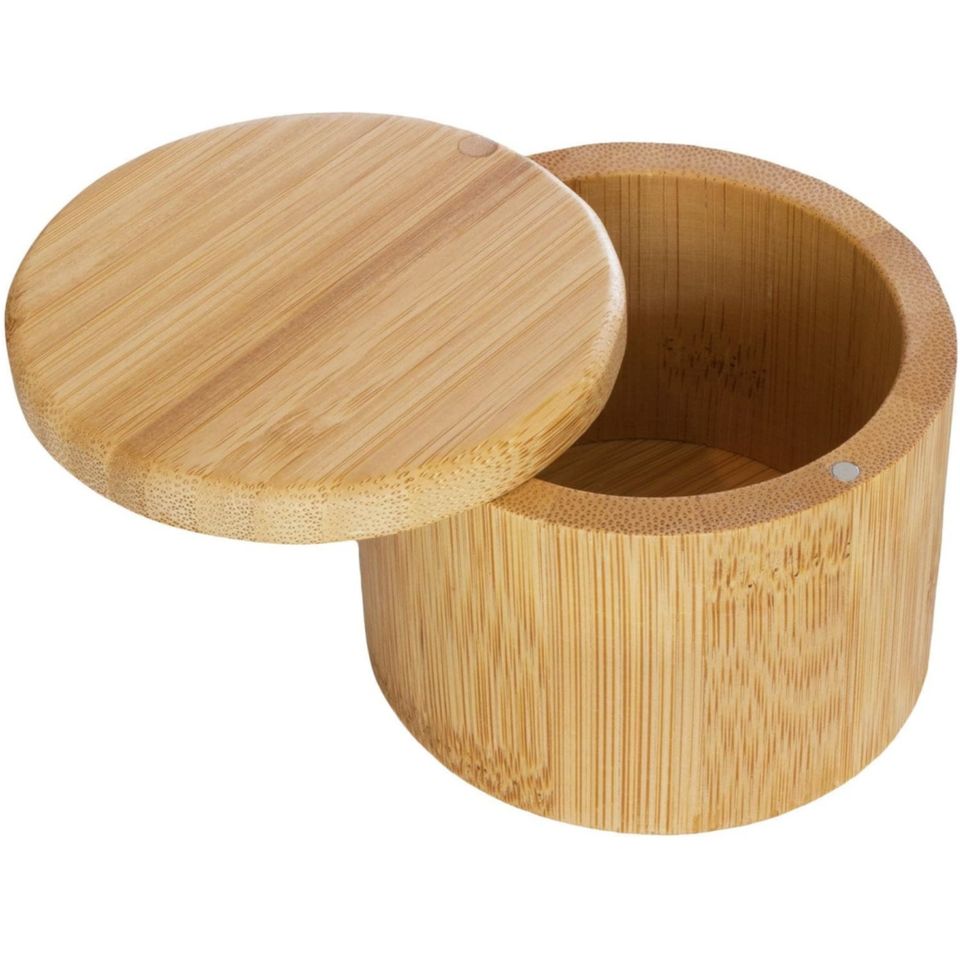 Bamboo Rotating Lid Magnetic Ceramic Salt Pepper Container Dry Food Storage Kitchen Organizer