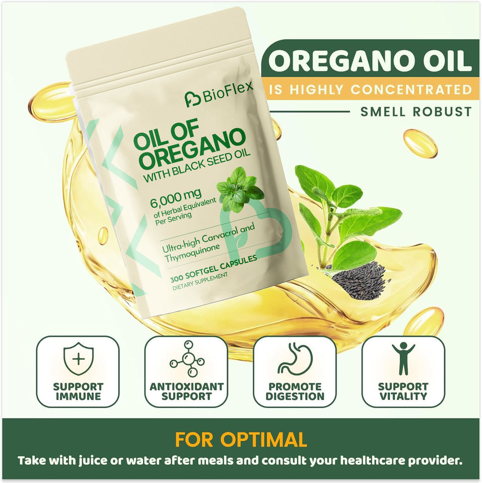 BioFlex Wholesale Private Label Natural Herbal Formula Bio-Oregano Oil with Black Seed Oil Softgel Capsules Dietary Supplement
