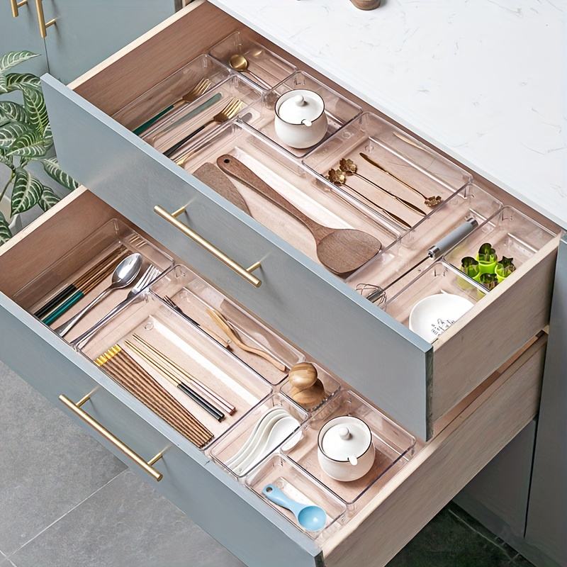 Clear Kitchen Drawer Organizer Set with Integrated Cabinet Organizer Stationery Cosmetic Organizer