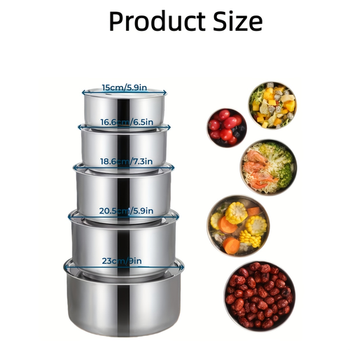 5-Piece Stainless Steel Soup Pot Set with Lids - Dishwasher and Freezer Safe, Modern Design for Home, Picnic, Camping