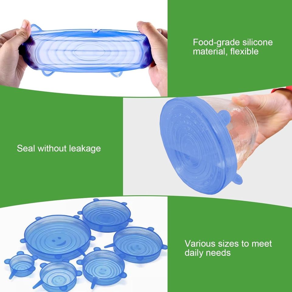 Silicone Stretch Lids - Reusable Airtight Food Wrap for Kitchen, Keeps Food Fresh, Bowl Sealing