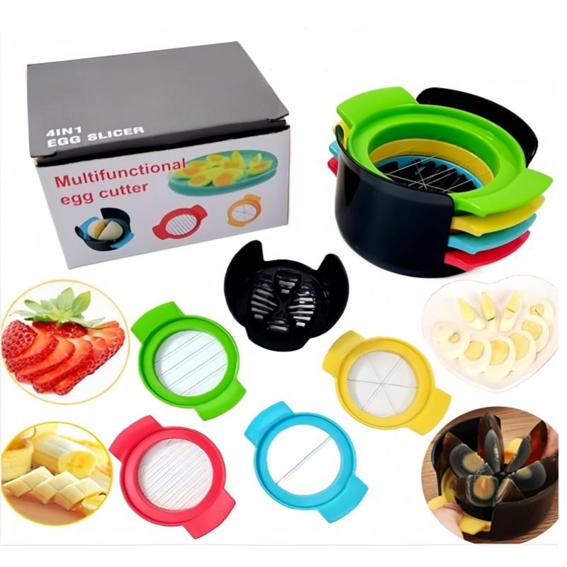 4-in-1 Multifunctional Egg Slicer, Easy to Use, Multicolored Egg Cutter, Handy Fruit Cutter for Strawberries and Kiwis