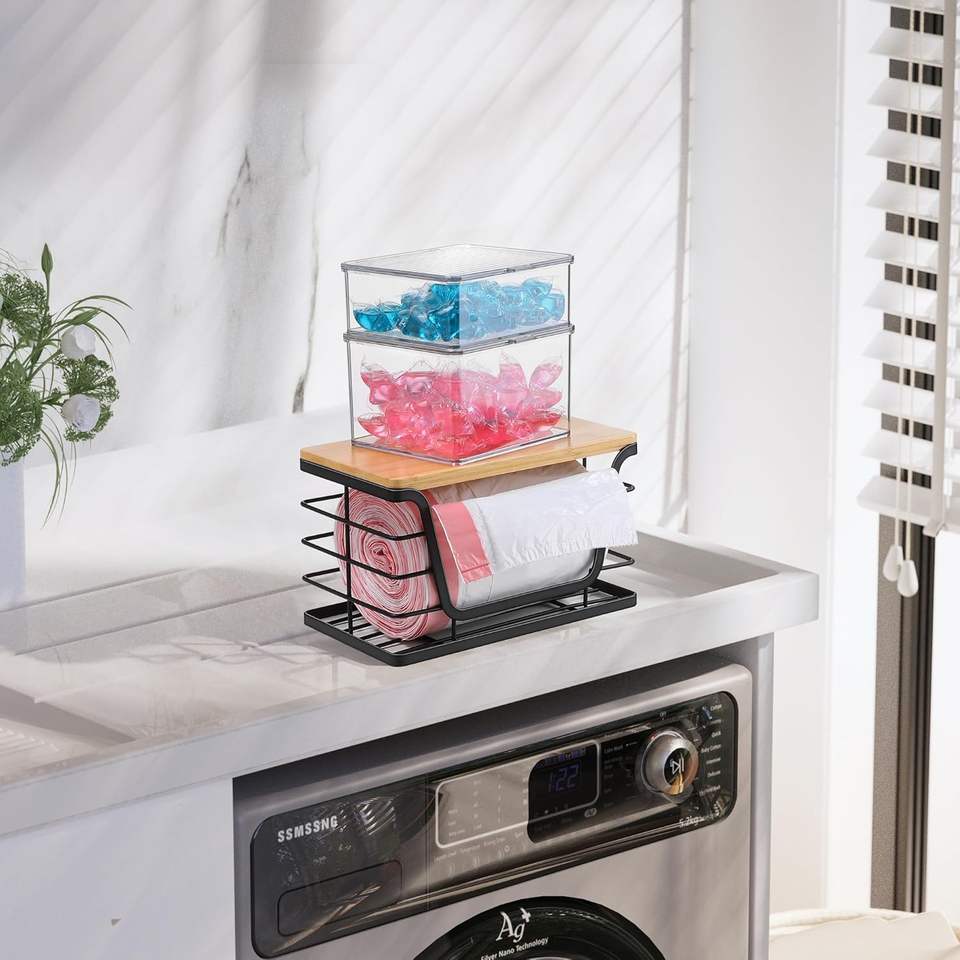 Portable and Stackable Bamboo Top Dog Waste Bag Dispenser Hygienic Wooden Trash Bag Storage Shelf for Large Quantities