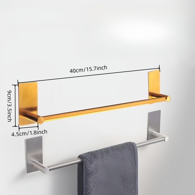 Stainless Steel Bathroom Hardware Set - Wall-Mounted Towel Holder with 2 Adhesive Hooks
