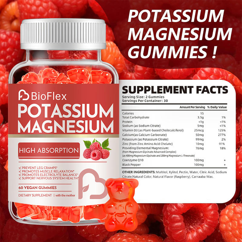 Bioflex Kalium-Magnesium-Gummibärchen mit Coenzym Q10, Zink, Natrium & Vitamin D3 für Erwachsene