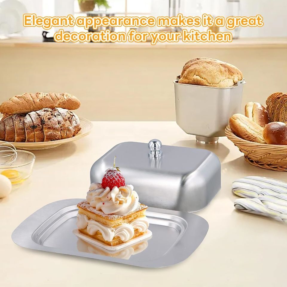 Durable Modern Luxury Eco-Friendly Cheese Storage Container Stainless Steel Butter Dish with Lid for Kitchen Food Storage