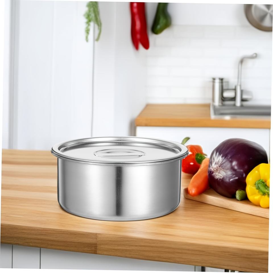 5-Piece Stainless Steel Soup Pot Set with Lids - Dishwasher and Freezer Safe, Modern Design for Home, Picnic, Camping