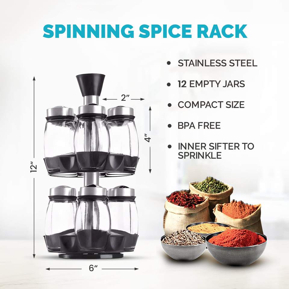 Rotating Spice Rack Organizer with Spice Dispenser Bottles