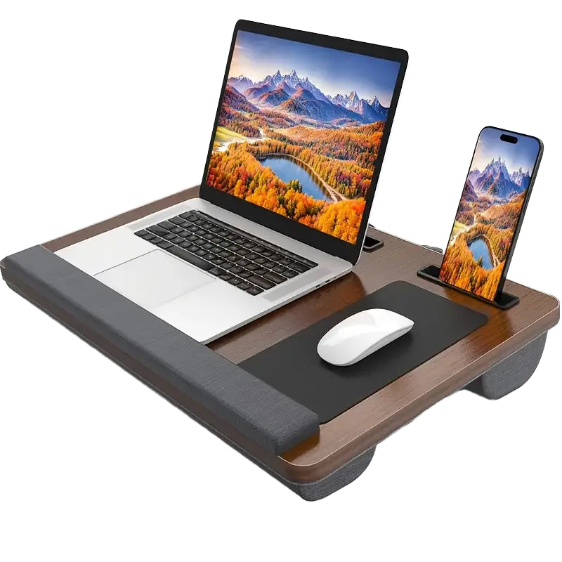 Portable Multifunctional Folding Wooden Desk with Wrist Rest Mousepad Phone/Tablet Slots Easy-Carry for Adults - Versatile for School