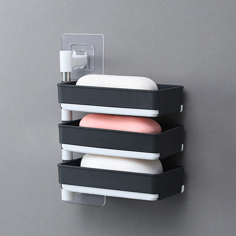 Rotatable 2/3/4 Layer Wall-Mounted Square Drain Soap Box Bathroom Storage Holder No Drilling Required