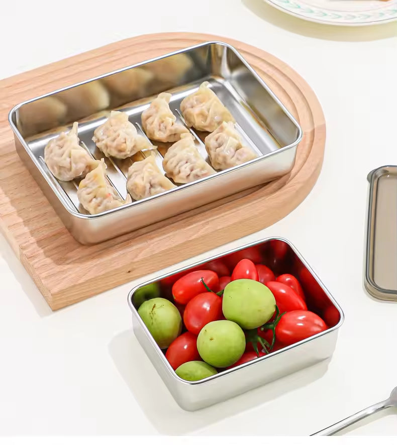 Stainless Steel 304 Airtight Food Storage Box 400ml with Transparent Lid for Vegetables/Meat/Fruits