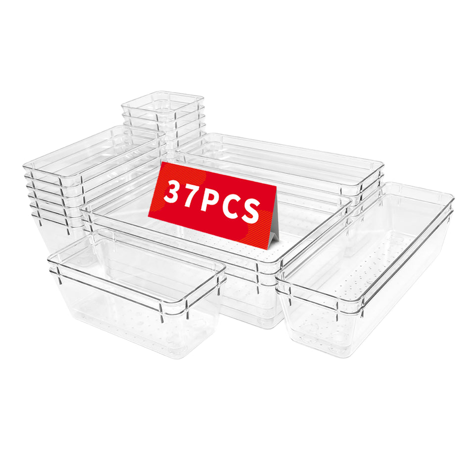 Modern Rectangular Plastic Organizer Set with 25/37 Drawers for Cosmetics, Kitchen, and Office