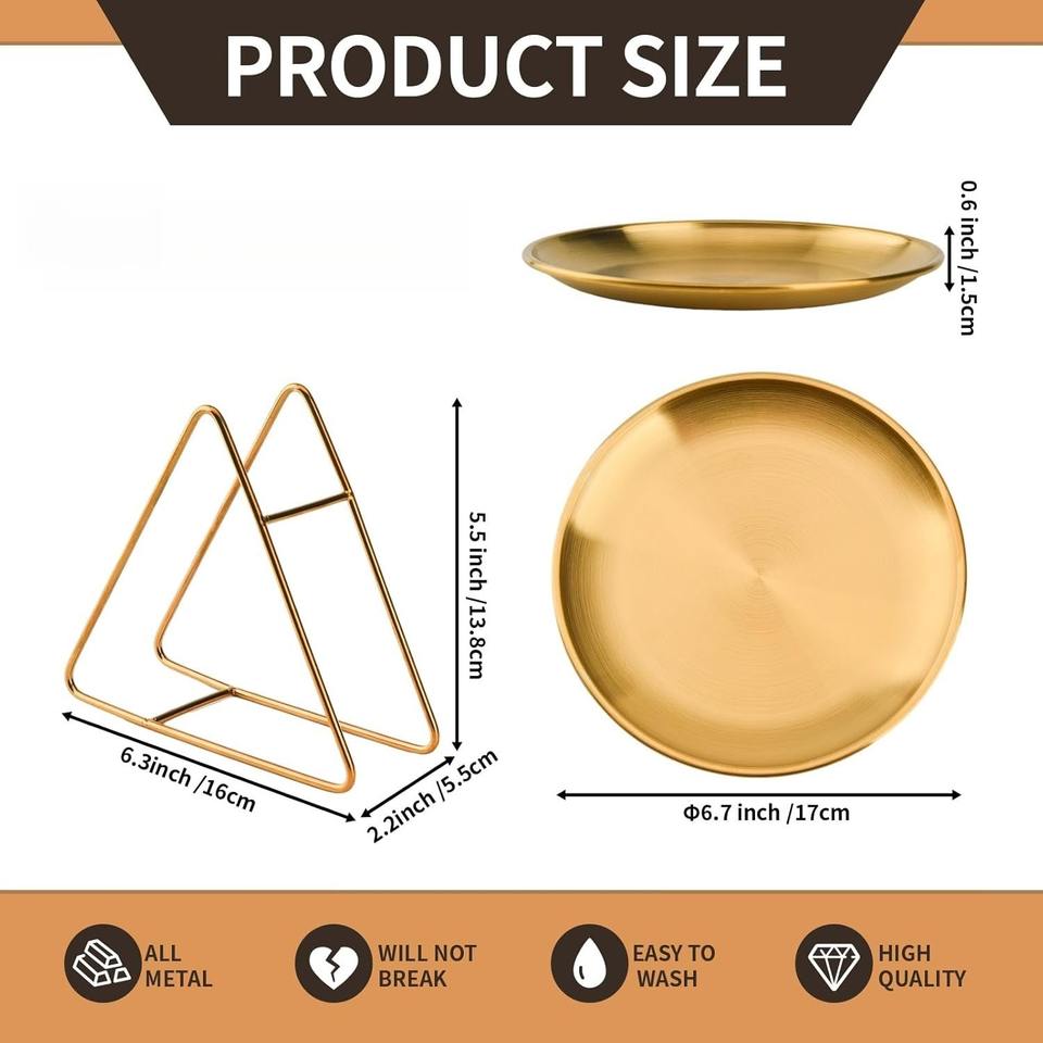 6-Piece 6.6-Inch Appetizer Plate Set with Stand, Stainless Steel Round for Cakes Desserts, Salads, Dips, Snacks, Sides