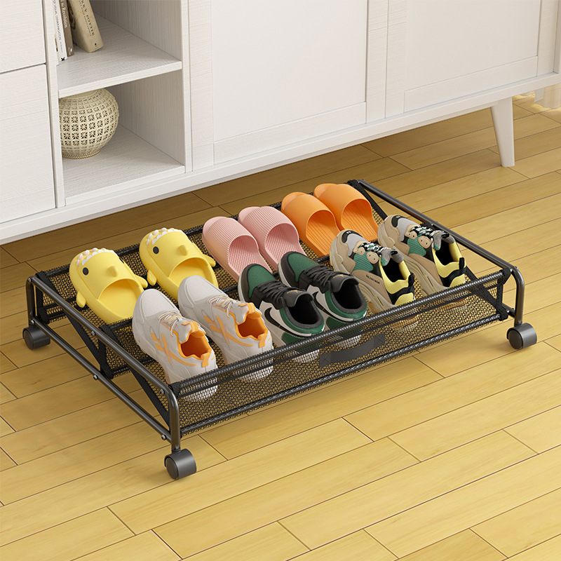 Multifunctional Modern Iron Bed Storage Box Shoe Rack with Wheels for Shoe Organization Under Bed