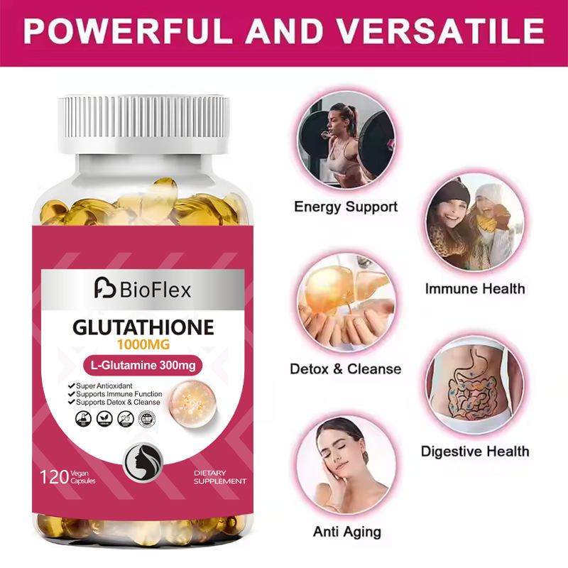 OEM 1000mg Glutathione Softgel Supplement for Skin Lightening with L-Glutamine, Milk Thistle, Alpha-Lipoic Acid, Vitamin C, and D3