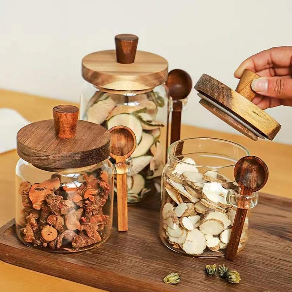 Premium Glass Food Storage Jar with Wooden Spoon