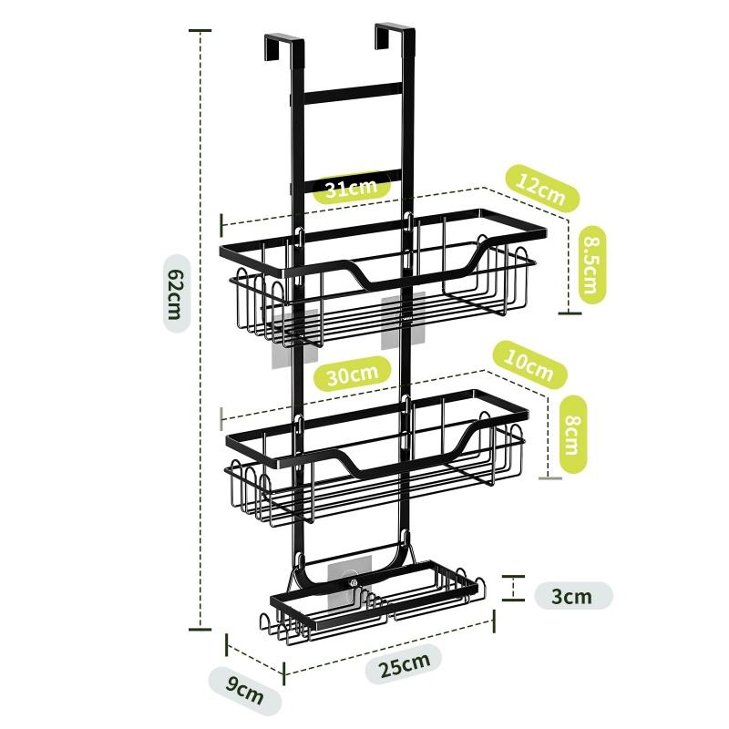 Hanging Shelf with Hooks and Adhesive Pads, Drill-Free Bathroom Storage Rack Shower Caddy