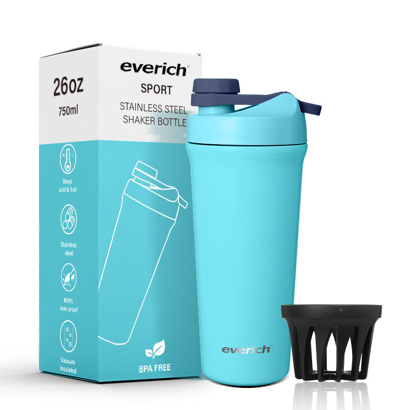 Everich 26oz Double-Wall Vacuum Insulated Stainless Steel Fitness Protein Shaker Bottles with Infuser