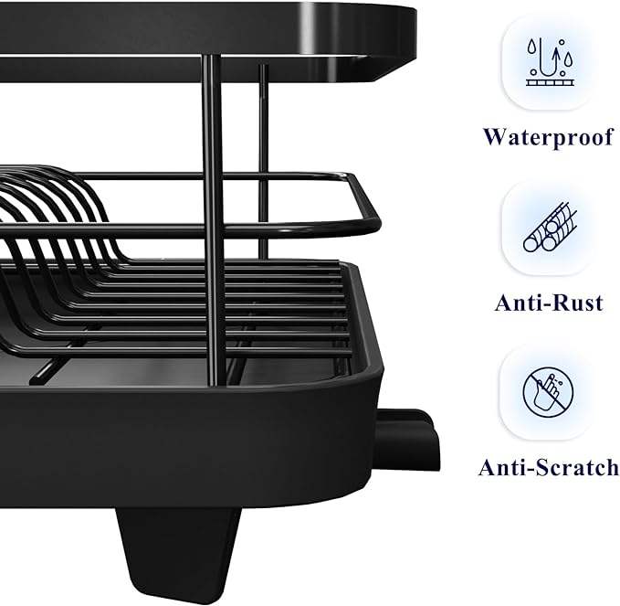 Space-Saving Dish Drying Rack for Kitchen Countertop and Sink with Utensil Holder