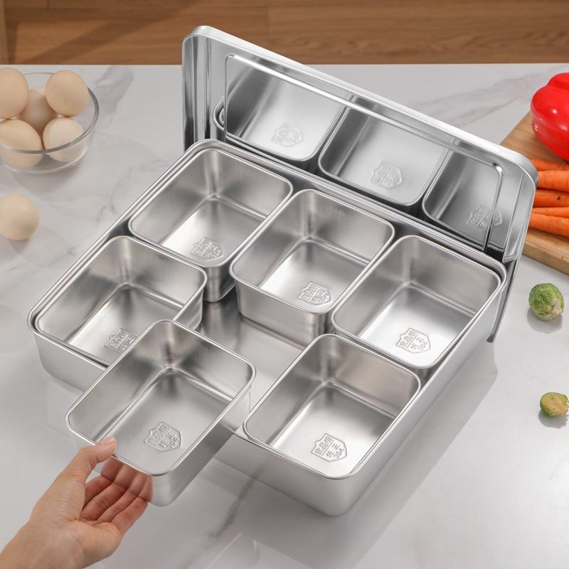Stainless Steel Divided Serving Tray with Lid and 6 Removable Compartments