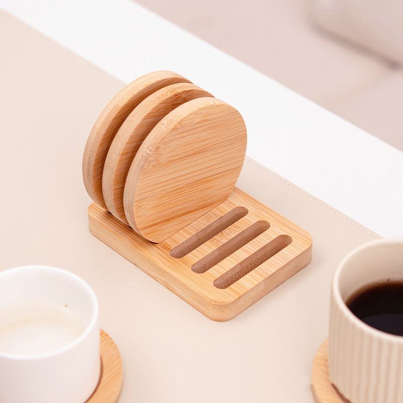 Modern Bamboo Coaster Set for Tea Ceremony Drinks Cup Water Cup Tray Coffee Mat Christmas Gift for Family Friends Insulation Rack