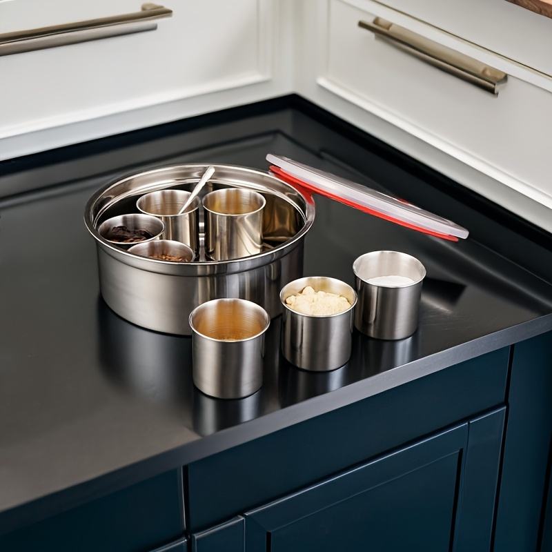 Luxury Stainless Steel Spice Jar Set Sugar Bowl Spice Containers with Spoon Glass Storage Box Set