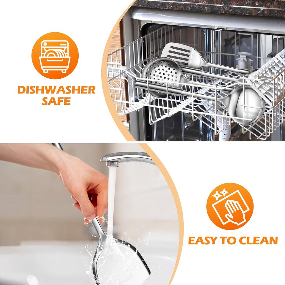 Stainless Steel 3-Piece Multi-Purpose Kitchen Utensil Set - Spoon, Spatula, Dishwasher Safe - Ideal for Home, Apartment, Dorm Use