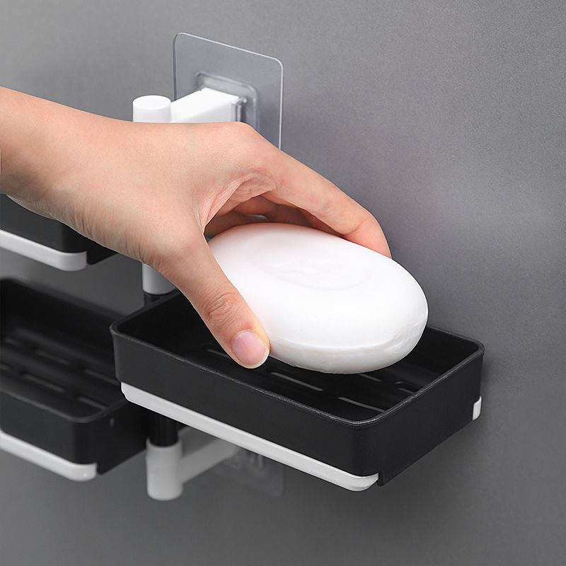 Rotatable 2/3/4 Layer Wall-Mounted Square Drain Soap Box Bathroom Storage Holder No Drilling Required