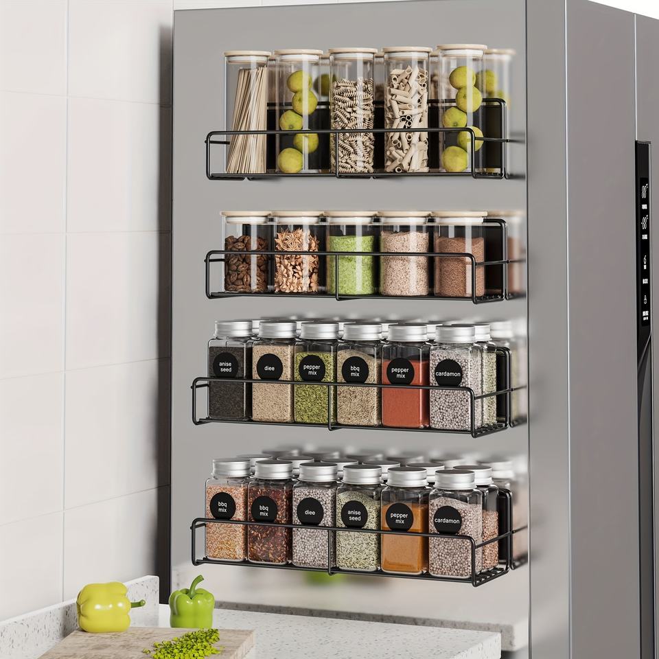 Magnetic Spice Rack for Refrigerator, Multifunctional Wall-Mounted Kitchen Space-Saving Spice Bottle Organizer