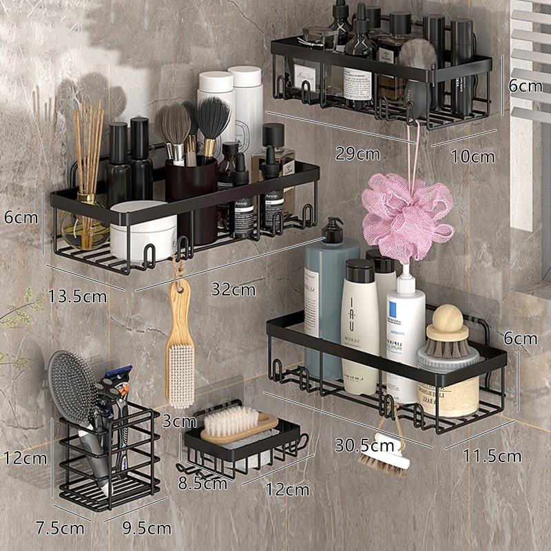 High-Quality Wall-Mounted Black Iron Bathroom Shelf