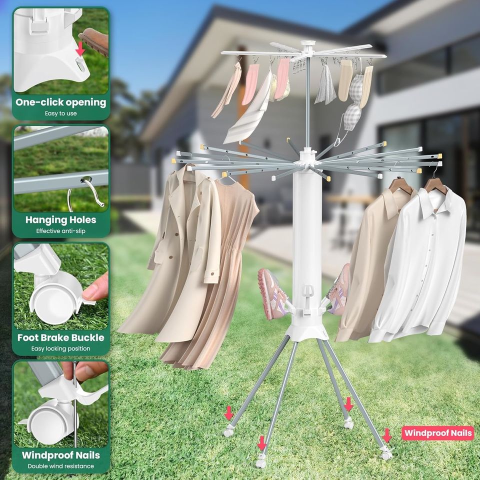 Collapsible Laundry Drying Rack with Adjustable Shelves and Rust-Resistant Carbon Steel Construction