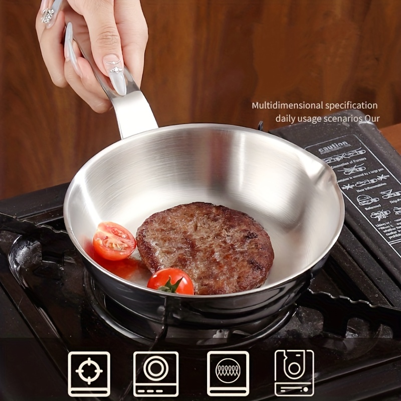 Mini Stainless Steel Frying Pan for Gas and Induction Stoves with Pouring Spout