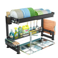 Large Dish Drying Rack for Kitchen Countertop with Multiple Baskets Cutlery Sponge Sink Rack 2 Tier Black