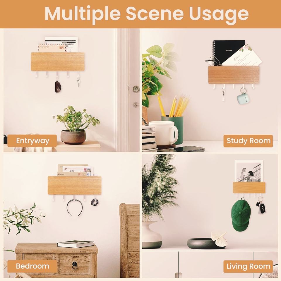 Key Holder Wall Mount with Adhesive Key Hook and Mail Organizer